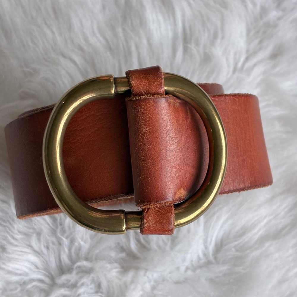 Gap Women Cognac Brown Genuine Leather Belt Brass Round Buckle Medium 274062-00